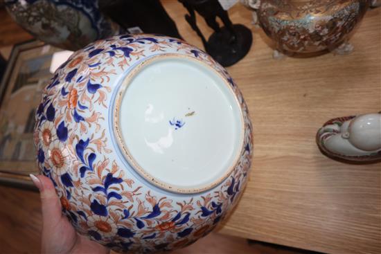 A Satsuma koro (cover a.f), an Imari bowl and a Buddha bowl diameter 31cm